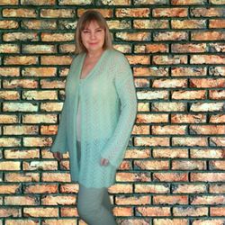 summer openwork long jacket for woman. open front wool sweater-cardigan. fuzzy hand knit mohair cardigan. sheer knit top