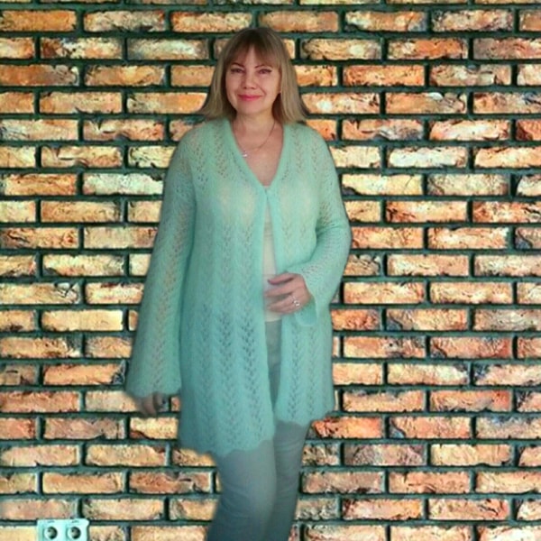 Summer openwork long jacket for woman. Open front wool sweat | Inspire ...