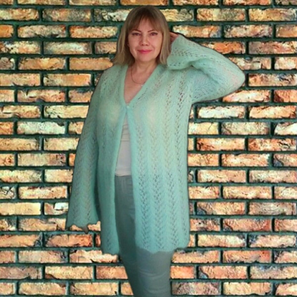 Summer openwork long jacket for woman. Open front wool sweat | Inspire ...