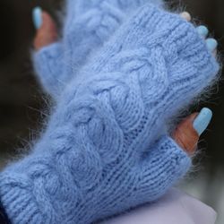 Fingerless gloves for women, Angora wool mittens, Wrist warmers, Gift for her, Coustome gloves