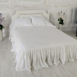 natural linen bedskirt, bed dust ruffles,organic stonewashed bed skirt shabby chic look,linen bedspread,linen bed skirt