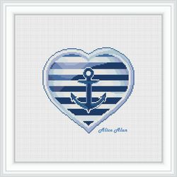 cross stitch pattern striped heart anchor sea marine vest sailor ship monochrome blue counted crossstitch patterns pdf