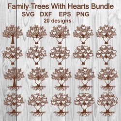 Family Trees With Hearts Bundle, Family Tree SVG, Trees, Tree Cut File, Tree SVG For Cutting, Family Tree With Roots