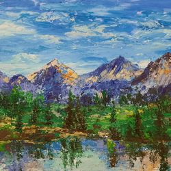Colorado painting Original acrylic painting Rocky Mountains landscape Impasto painting Lake painting