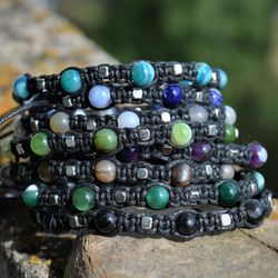 Agate bracelets Gemstone cotton cord mens womens woven bracelet Witchcraft jewelry