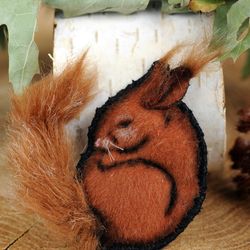 SOLD textile brooch sleeping squirrel