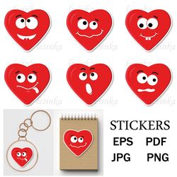 A set of kawaii stickers, cute hearts for Printing Cricut