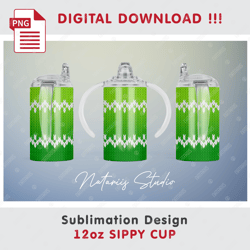 Winter Knitted Pattern - Seamless Sublimation Pattern - 12oz SIPPY CUP - Full Cup Wrap