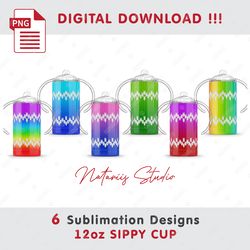 6 Winter Knitted Templates - Seamless Sublimation Patterns - 12oz SIPPY CUP - Full Cup Wrap