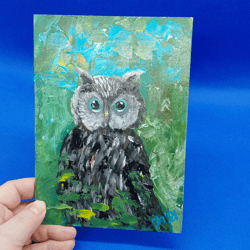 Owl Small Painting Forest Birds Art Animal World Painting Child Gift Wall Painting Original Artwork Ukrainian Artist