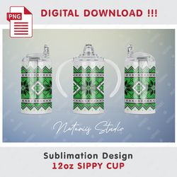 Winter Knitted Template - Seamless Sublimation Pattern - 12oz SIPPY CUP - Full Cup Wrap