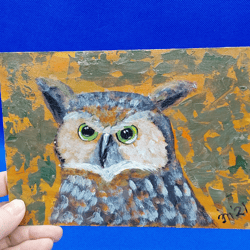 Owl Small Painting Forest Birds Art Animal World Painting Child Gift Wall Painting Original Artwork Ukrainian Artist