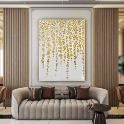 Gold Leaf Abstract, Modern Acrylic Painting on Canvas, Large Gold leaf Abstract Painting, Original Abstract Painting