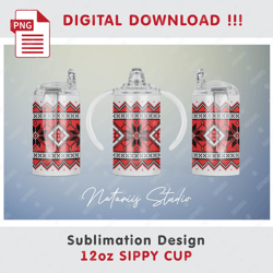 Winter Knitted Template - Seamless Sublimation Pattern - 12oz SIPPY CUP - Full Cup Wrap