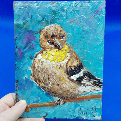 bird goldfinch small painting forest bird art animal world painting gift child art wall oil painting original work