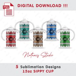 5 Winter Knitted Templates - Seamless Sublimation Patterns - 12oz SIPPY CUP - Full Cup Wrap