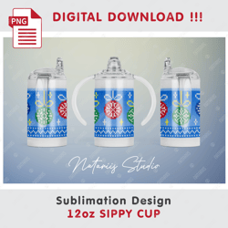 Christmas Knitted Template - Seamless Sublimation Pattern - 12oz SIPPY CUP - Full Cup Wrap