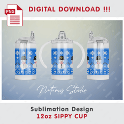 Christmas Knitted Template - Seamless Sublimation Pattern - 12oz SIPPY CUP - Full Cup Wrap