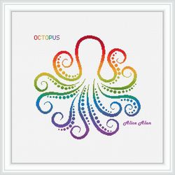 Cross stitch pattern Octopus silhouette abstract rainbow Kraken sea marine fish monochrome counted crossstitch patterns