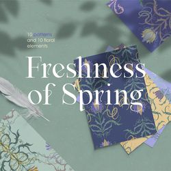 spring floral pattern collection, botanical seamless pattern, flower clipart