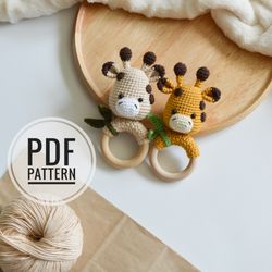 PATTERN Amigurumi giraffe baby rattle, crochet giraffe new baby toy