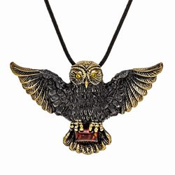 Owl Pendant Necklace Sacred Bird Forest Jewelry black gold Brass Amber pendant men women Amulet protection necklace
