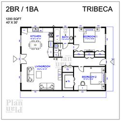 tribeca 2br/1ba 1200sqft floor plan 40'x30'