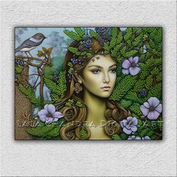transfer print forest fairy, wall decor, wall art, fantasy printable, bag print, t-shirt print, illustration