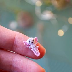 Micro mini Axolotl crochet figurine, Miniature sea animal baby axolotl, Handmade Tiny Axolotl, Axolotl lover gift