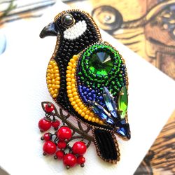 Tit brooch, bird brooch, brooch pin, beaded brooch, mothers day gift, handmade gifts, brooch, birds, hand embroidery