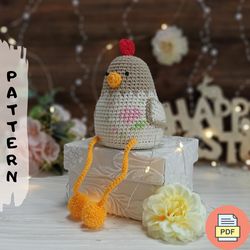 Crochet Easter Chicken Amigurumi Pattern PDF, Cute Hen Crochet Pattern, Funny Chicken Crochet Decor Amigurumi Tutorial