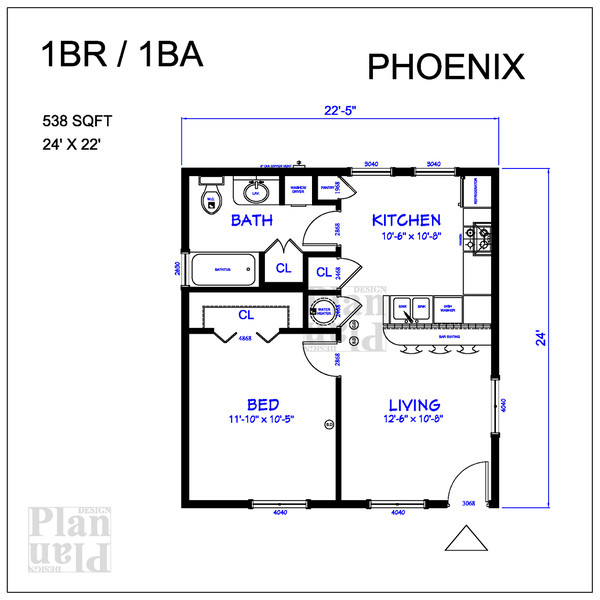 1BR 1BA 538 Sq Ft FLOOR PLAN 22X24 PHOENIX.jpg