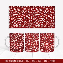 Hearts Leopard Mug Sublimation Design. Red Mug Wrap PNG