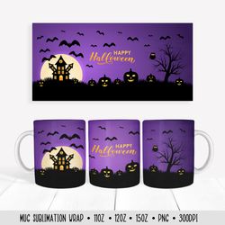 Happy Halloween Mug Sublimation Design. Halloween Mug Wrap PNG