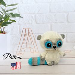 Crochet pattern lemur toy, Crochet animals amigurumi pattern, Digital download PDF.