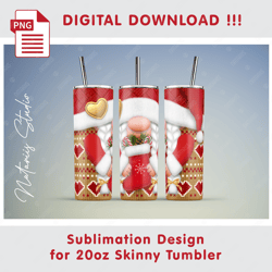 Cute Christmas Female Gnome - Seamless Sublimation Pattern - 20oz SKINNY TUMBLER - Full Tumbler Wrap
