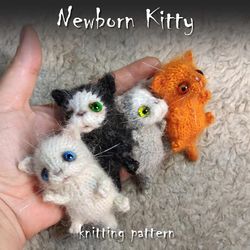 Newborn cat knitting pattern, toy knitting pattern, amigurumi pattern, knitted kitty, kitten tutorial, how to knit cat