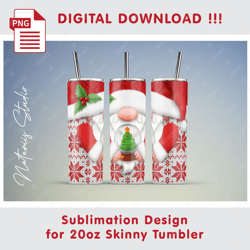 Cute Christmas Gnome - Seamless Sublimation Pattern - 20oz SKINNY TUMBLER - Full Tumbler Wrap