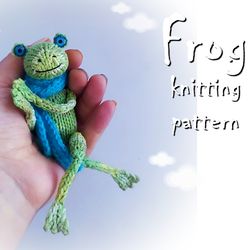 Frog Knitting Pattern, knitted amigurumi toy, toad plush toy diy, green little frog for kids, detailed ebook tutorial