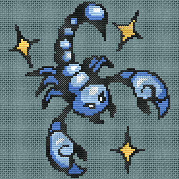 Scorpio Zodiac Easy counted cross stitch chart, perfect for first timers! This design is quick and easy in work.