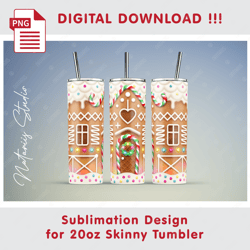 Christmas Cookie House - Seamless Sublimation Pattern - 20oz SKINNY TUMBLER - Full Tumbler Wrap