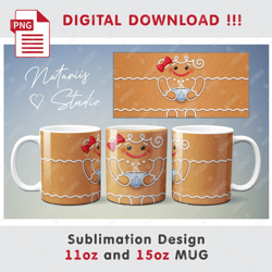 Cute Christmas Gingerbread Sublimation Design - 11oz 15oz MUG - Digital Mug Wrap