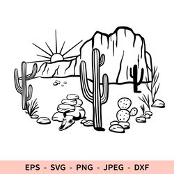 Desert Svg Cactus Svg American Landscape Skull File for Cricut Round Sublimation