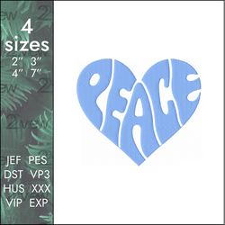 peace embroidery design, heart ukraine no war, 4 sizes