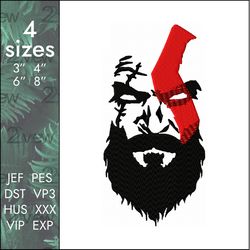 kratos embroidery design, god of war videogame character, 4 sizes