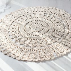 carpet, crochet rug, round carpet, ECRU crochet rug, hand knitted rug