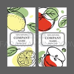 lemon apple labels design sketch vector illustration set
