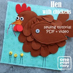 Hen with chickens. Felt animals. PDF tutorial