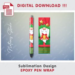 Cute Christmas Gnome Elf - Seamless  Pattern - EPOXY PEN WRAP - Full Pen Wrap