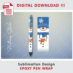 Cute Christmas Snowman - Seamless  Pattern - EPOXY PEN WRAP - Full Pen Wrap